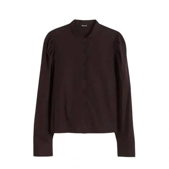 Madewell Puff Sleeve Button Front Shirt Brown Cotton Poplin Womens Medium - Picture 10 of 10